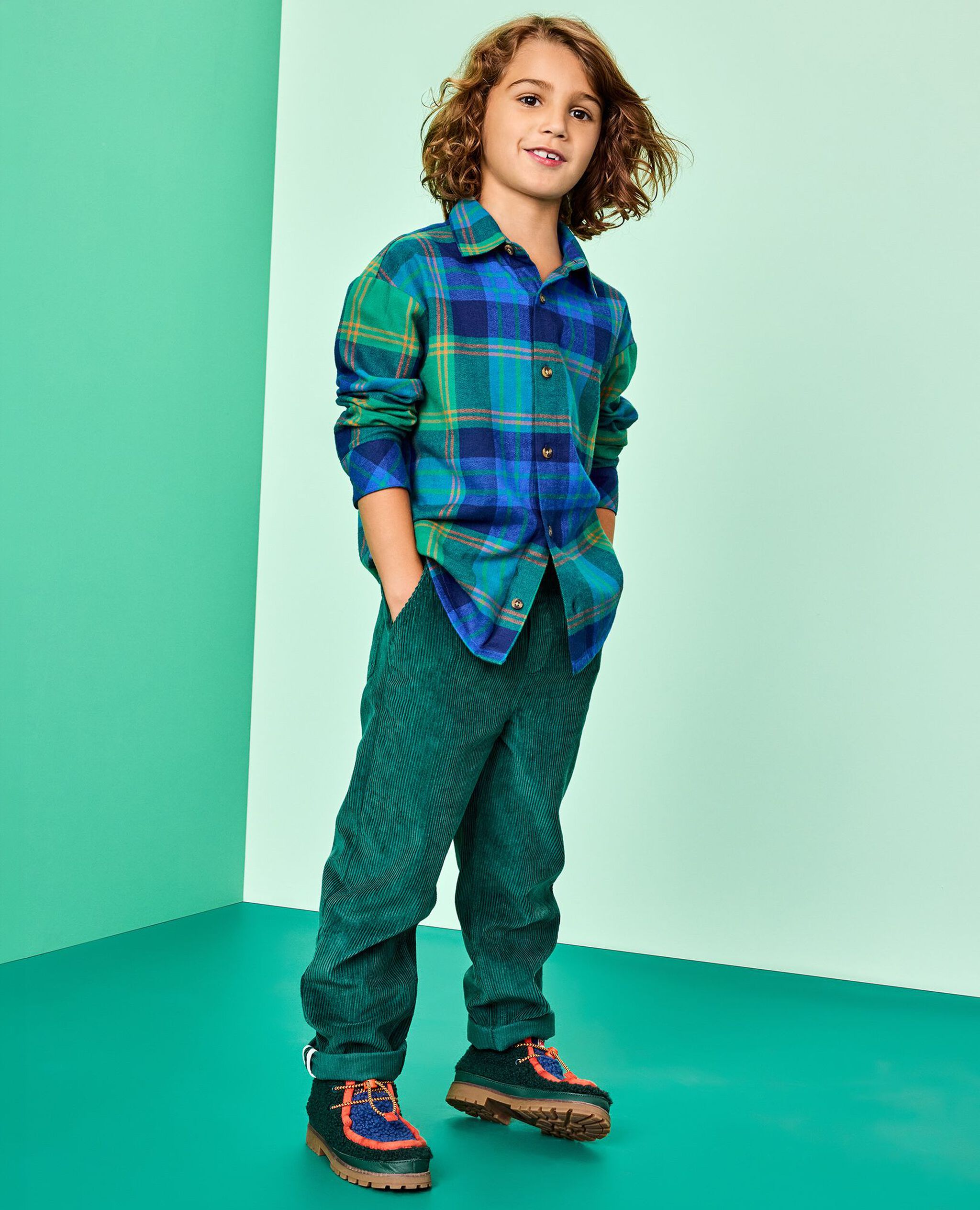 Flannel Button Up Shirt in Blue Winter Plaid - main