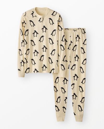 Adult Holiday Long John Pajama Set in Squeaky the Penguin - main