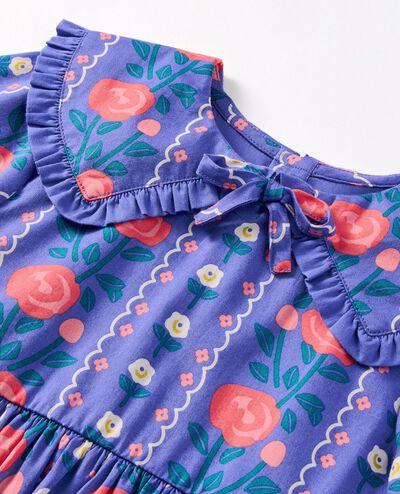 Long Sleeve Ruffle Collar Twill Dress with Pockets in Floral Wallpaper - main