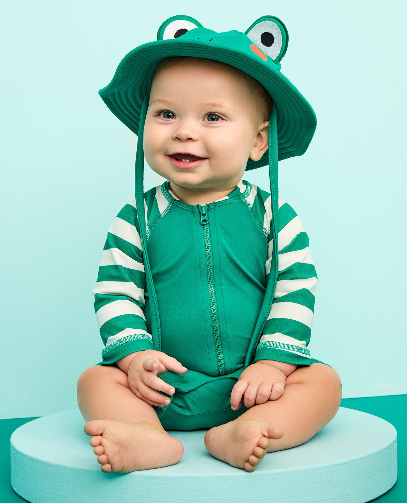Baby Rashguard & Novelty Swim Hat Set in Frog Set - main