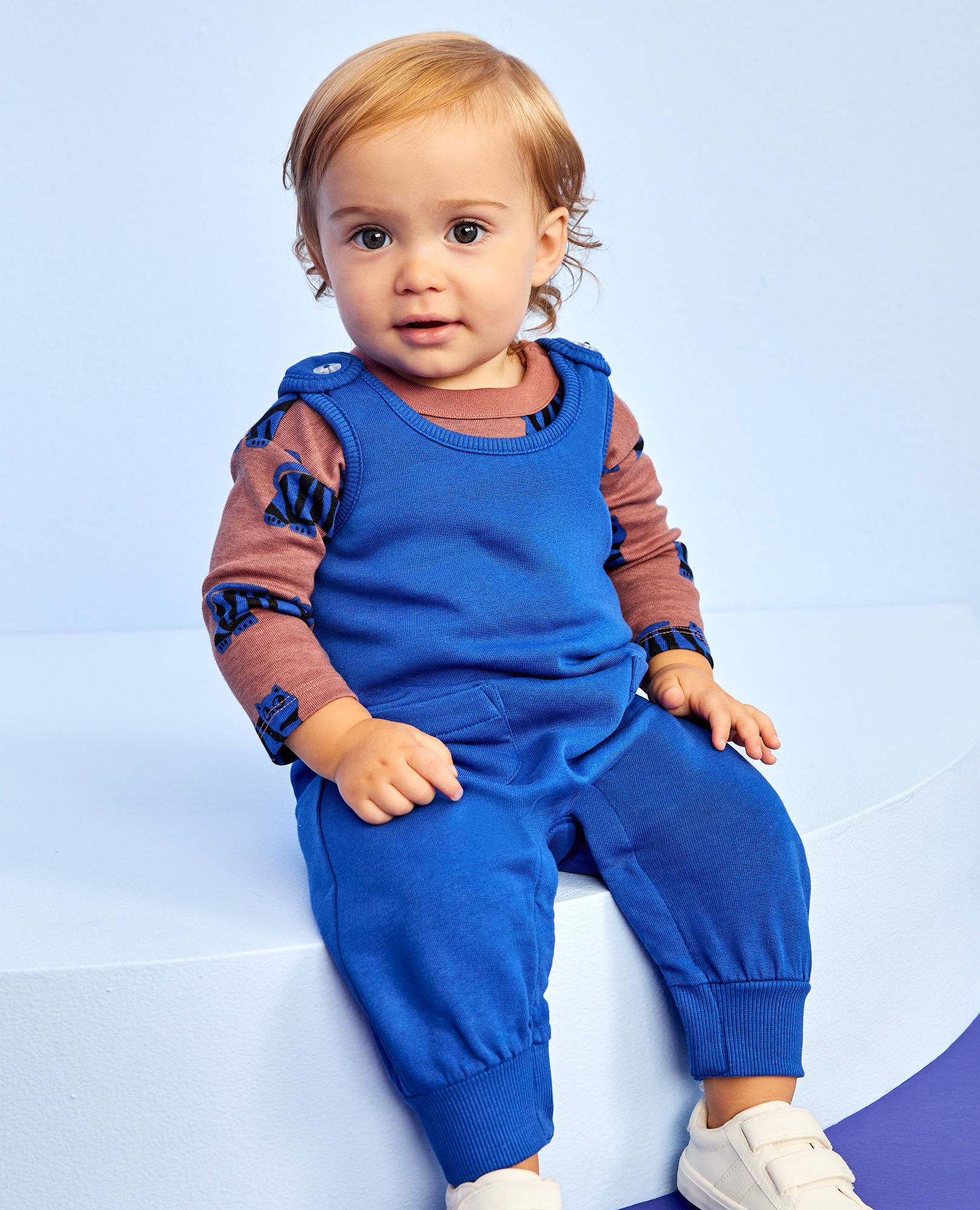 Baby French Terry Overalls in Happy Blue - main