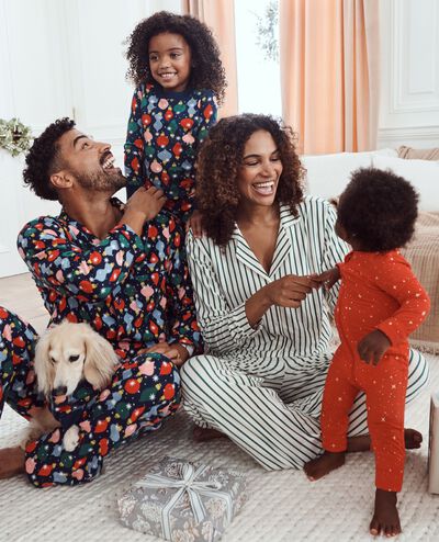 Adult Holiday Flannel Pajama Top in Shiny Bright Ornaments - main