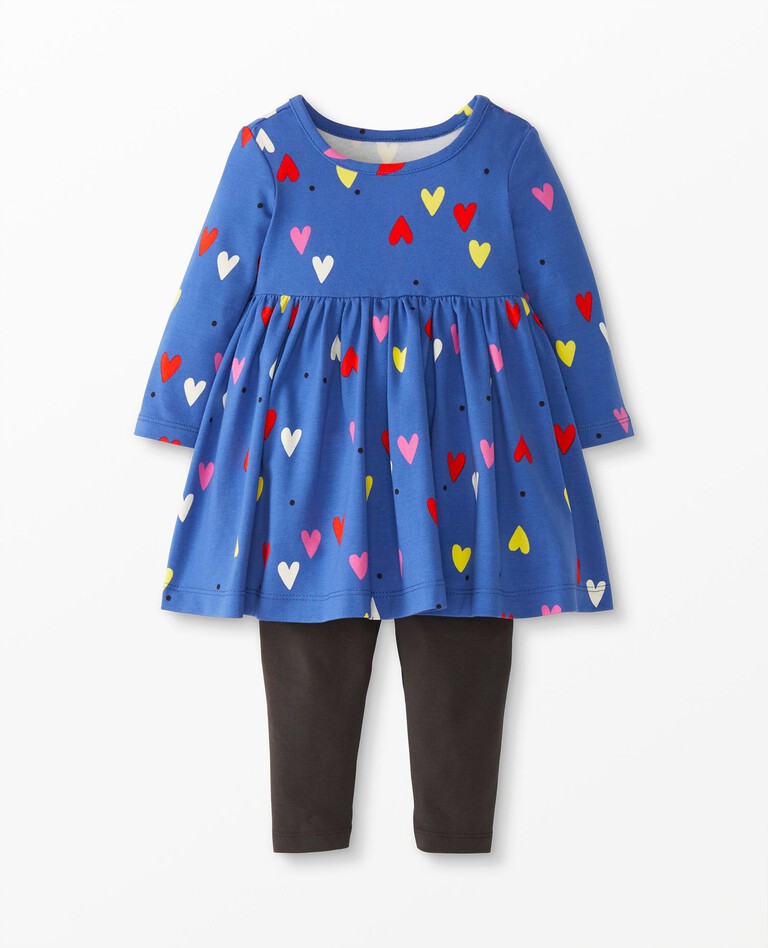 Baby Skater Dress & Leggings Set in Mini Hearts on Blue - main