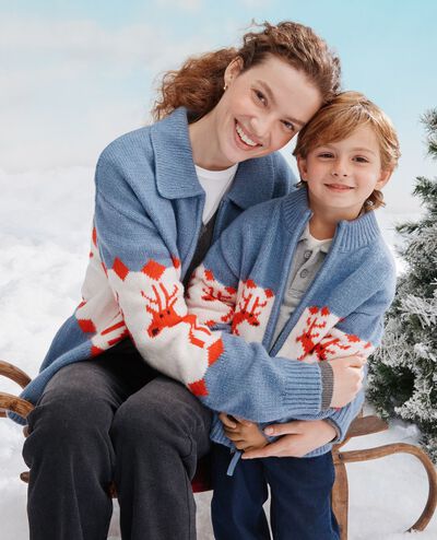 Women's Dear Deer Cardigan in Dear Deer on Blue - main