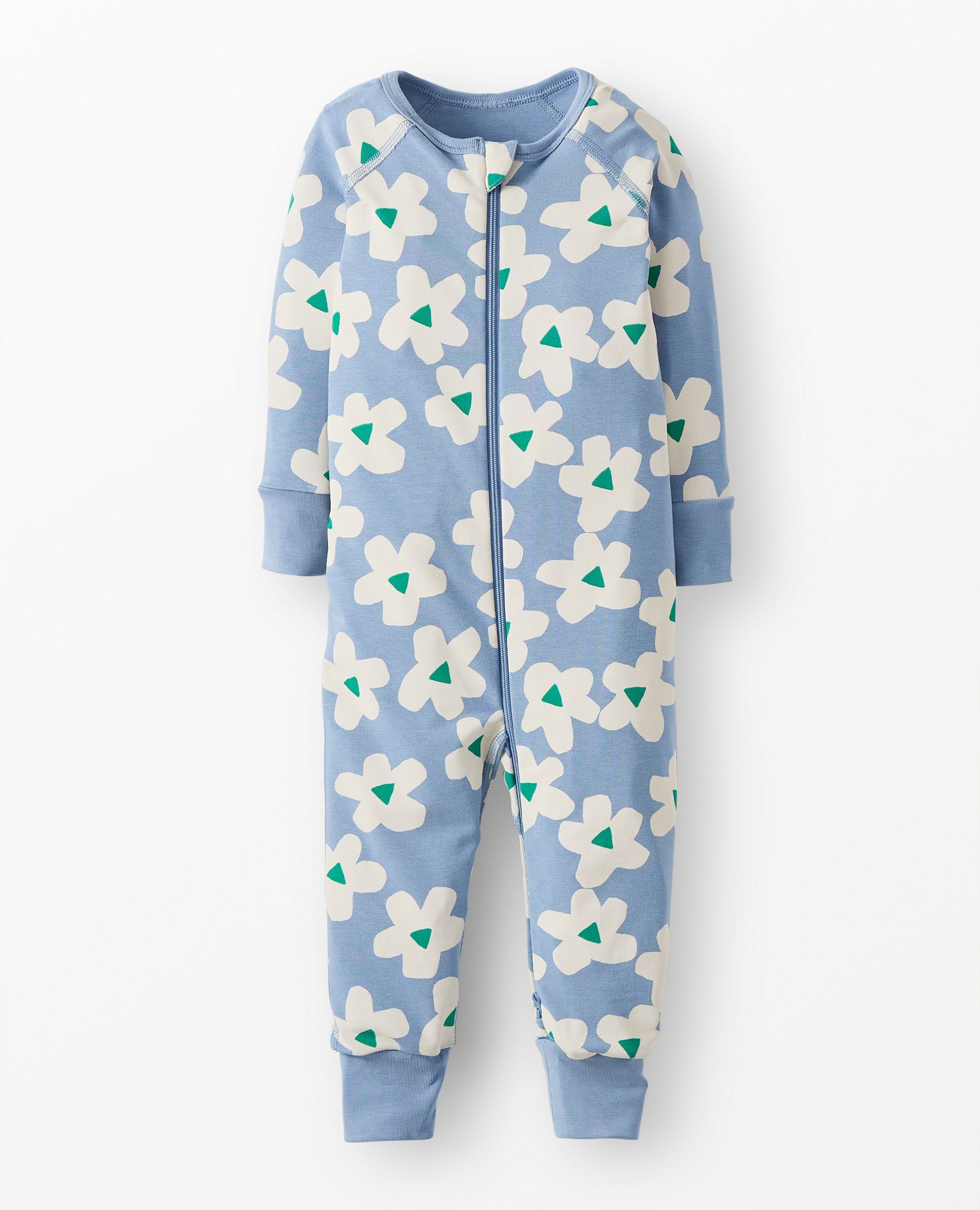 HannaSoft™ Stretch Sleeper in Ecru Flowers on Blue - main