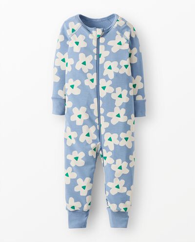 HannaSoft™ Stretch Sleeper in Ecru Flowers on Blue - main