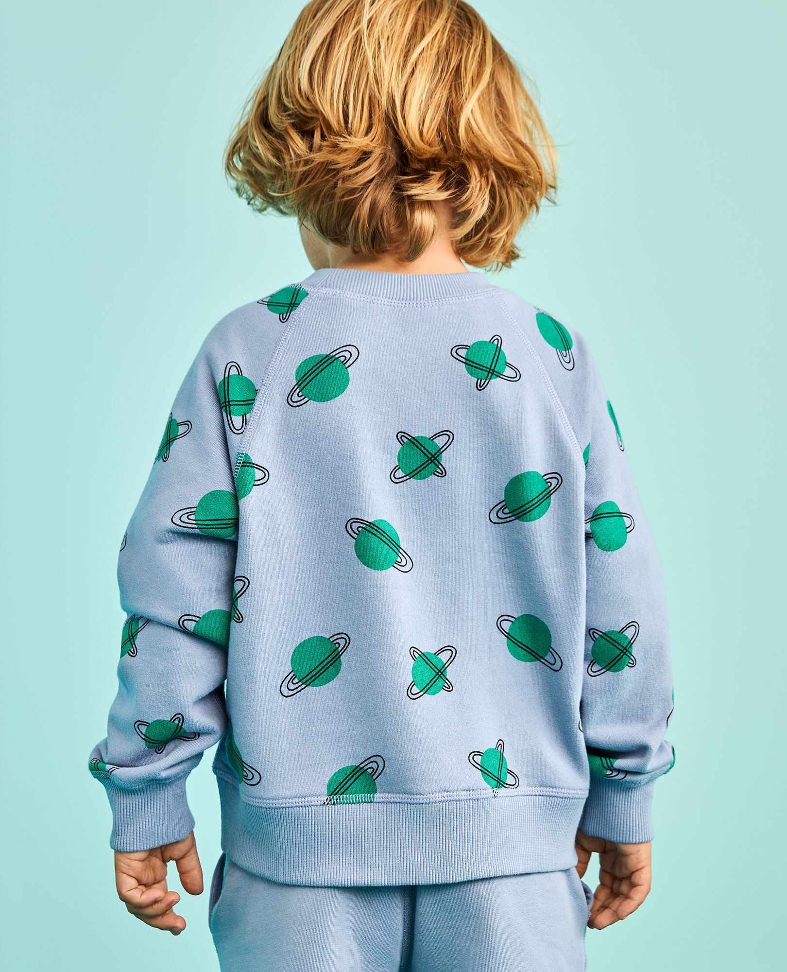 French Terry Sweatshirt in Planets on Blue - main