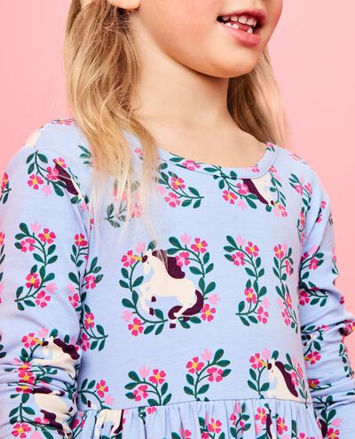 Long Sleeve Ruffle Skater Dress with Pockets in Magical Unicorn on Powder Blue - main