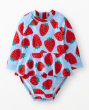 Baby One-Piece Skirted Rashguard Swimsuit in Strawberries on Blue - main