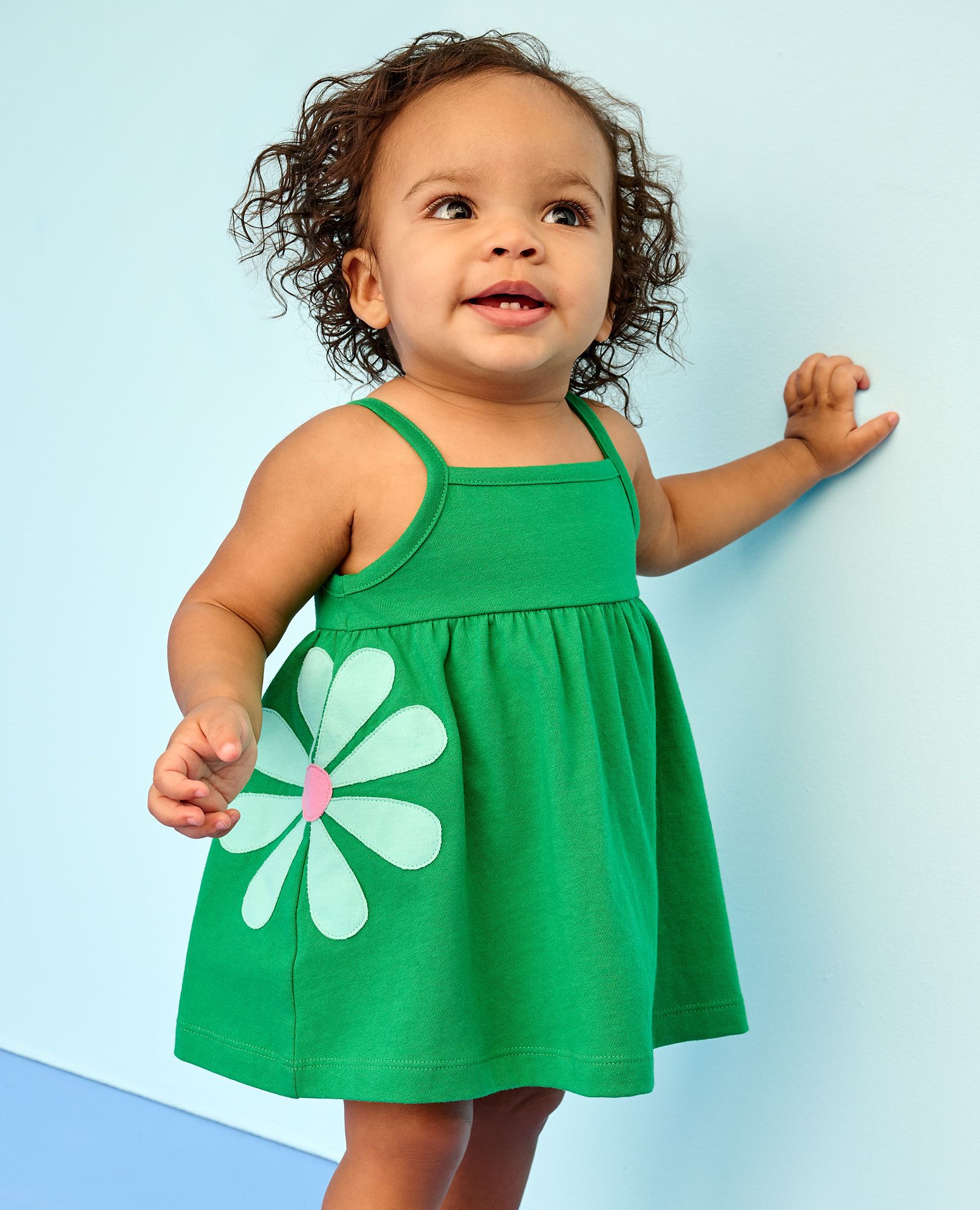 Baby Sleeveless Flower Dress & Bloomers Set in Island Green - main