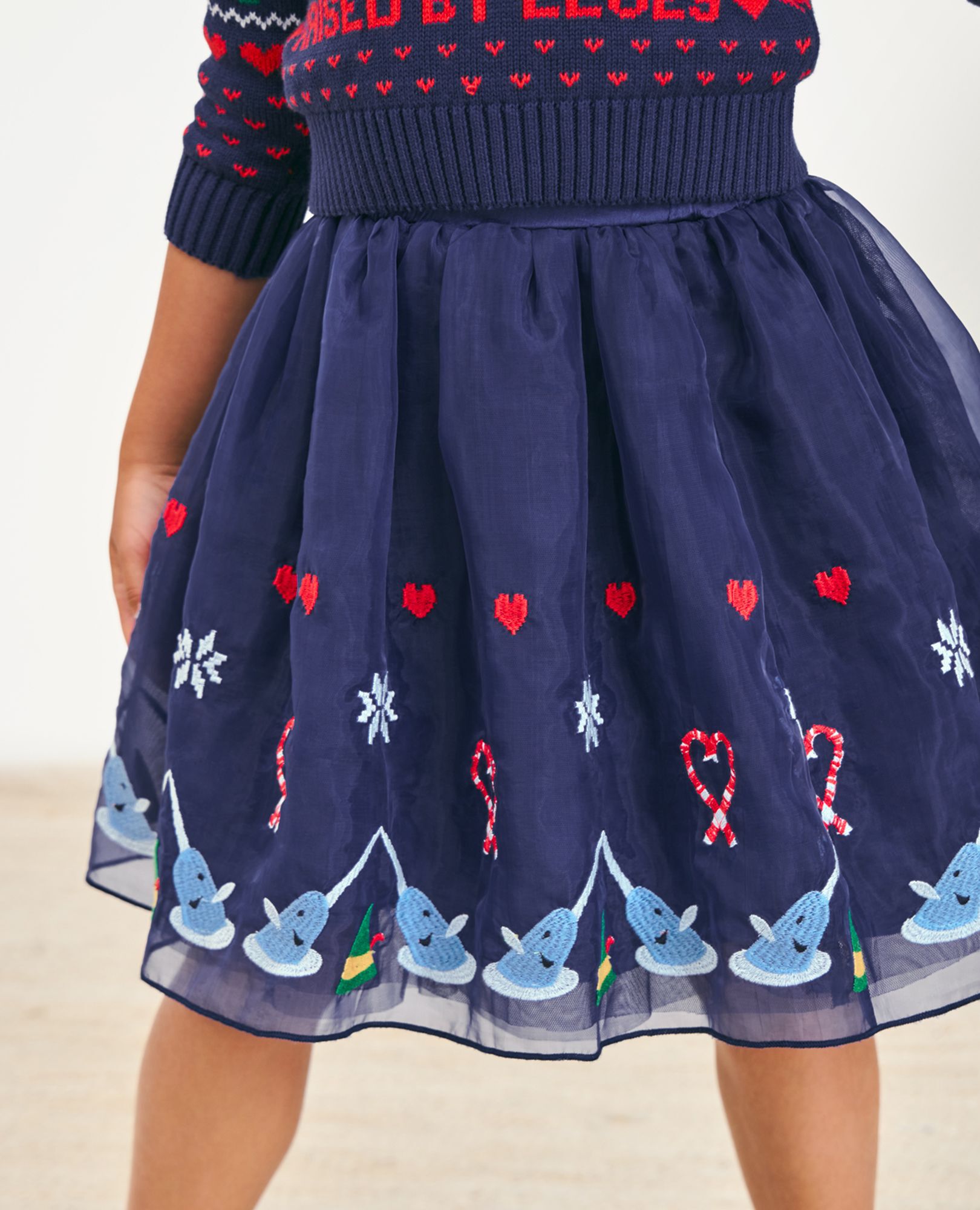 Navy embroidered skirt top