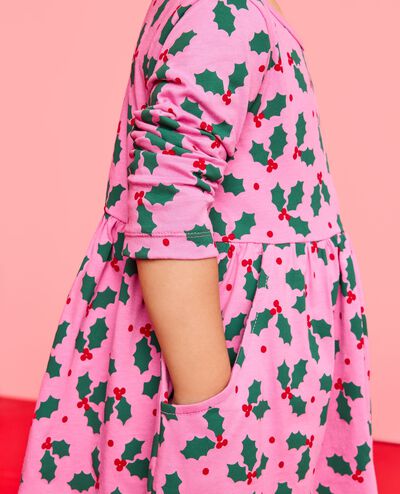 Long Sleeve Everywhere Dress with Pockets in Holly Jolly on Fuchsia Pink - main