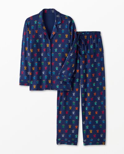 Women's Holiday Long Sleeve Pajama Set in HannaSoft™ in Rainbow Hanukkah on Navy - main