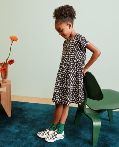 Dolman Sleeve Dress with Pockets in Black and White Daisy - main