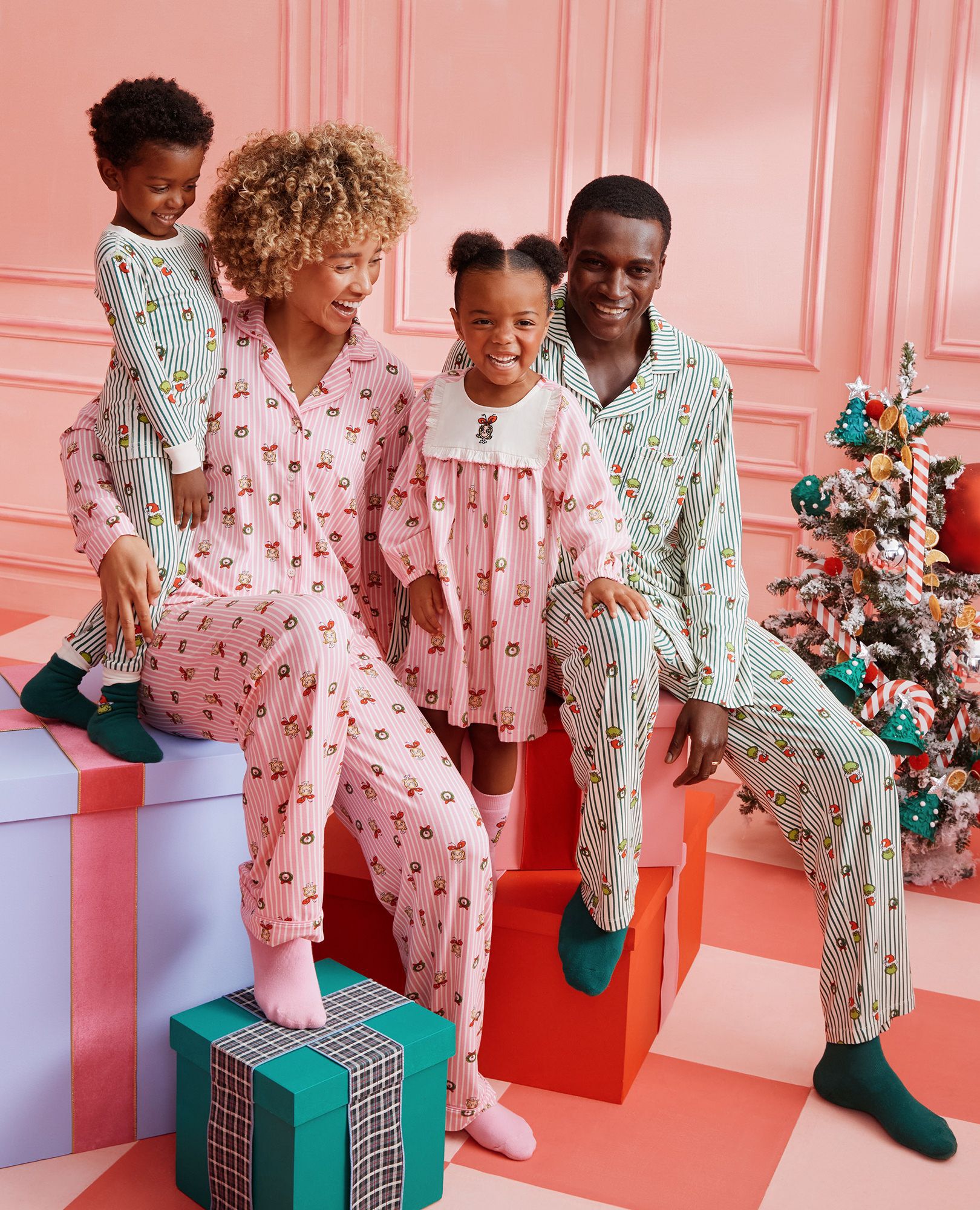 Dr. Seuss Grinch Flannel Bib Nightgown in Cindy Lou Stripes - main