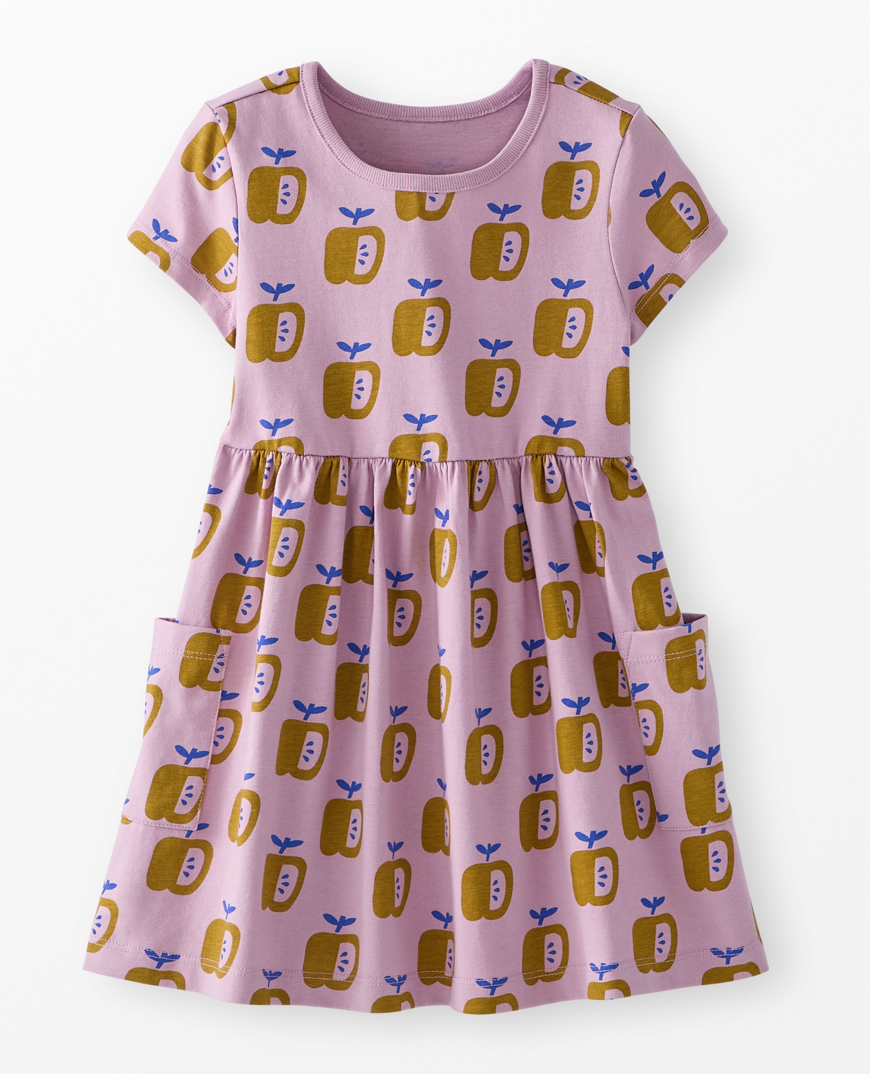 Playground Dress with Pockets in Yellow Apples on Cosmic Purple - main