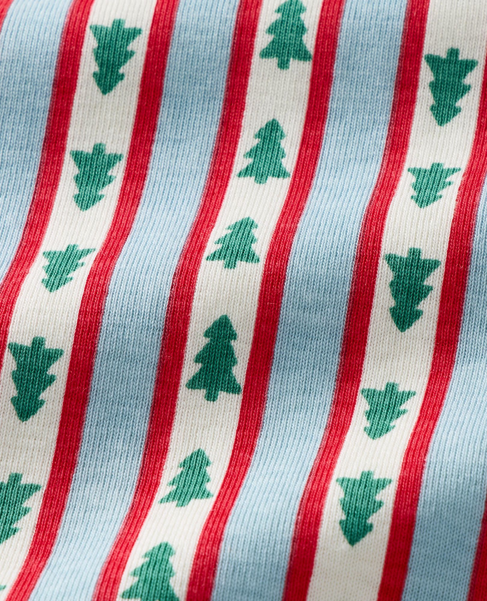 Adult Holiday Long John Pajama Set in Tree Ribbons on Blue - main