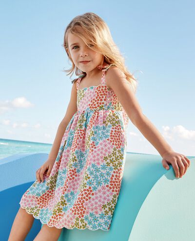 Sleeveless Linen Bow Strap Dress in Floral Clusters - main