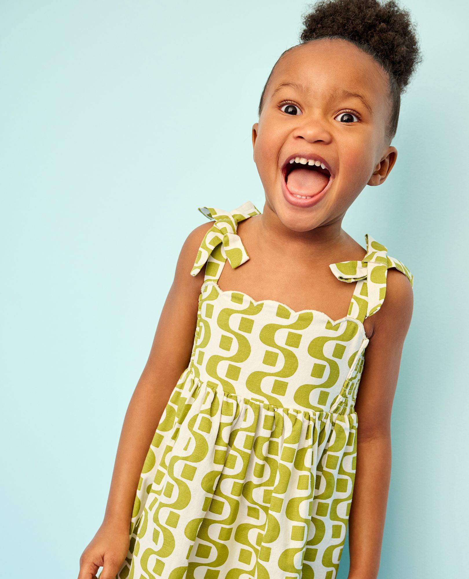 Sleeveless Linen Bow Strap Dress in Groovy Stripes on Ecru - main