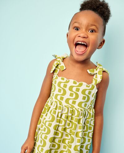 Sleeveless Linen Bow Strap Dress in Groovy Stripes on Ecru - main