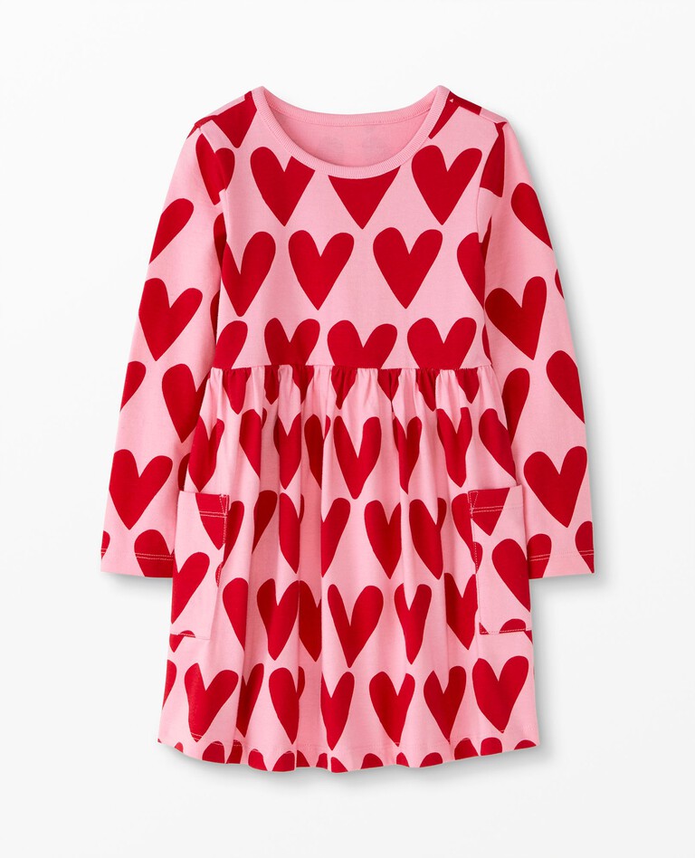 Valentines Long Sleeve Print Pocket Dress in Hearts On Hearts - main