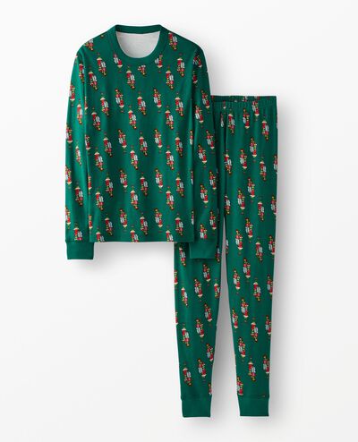 Adult Dr. Seuss Grinch Long John Pajama Set in Grinch Presents on Green - main