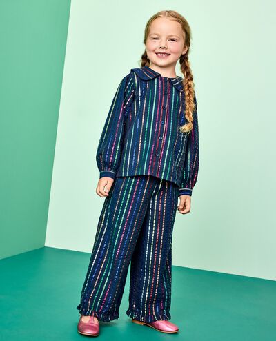 Long Sleeve Rainbow Stripe Top & Wide Leg Pants Set in Sparkle Stripe on Navy - main