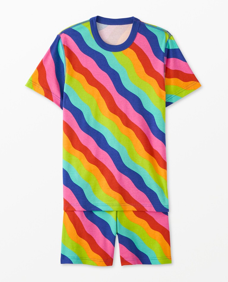 Adult Rainbow Short John Pajama Set in Squiggly Rainbow - main