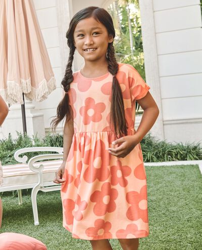 Dolman Sleeve Dress with Pockets in Gigantic Daisy on Peach Creme - main