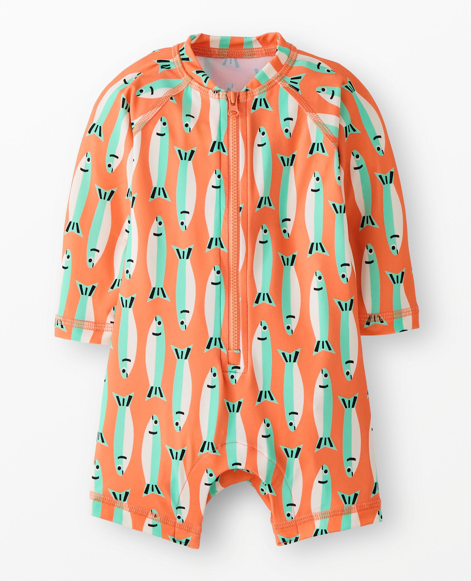 Baby Rashguard Swimsuit in Sardines on Orange - main