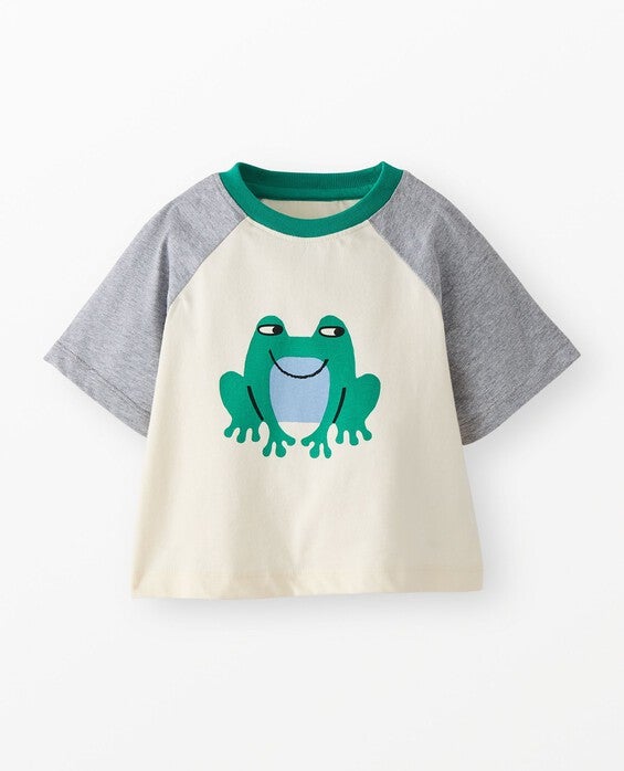 Girls' Frogs On Ecru Oversized Raglan Sleeve Graphic T-Shirt in 100% Combed Cotton - Size Toddler 3 by Hanna Andersson