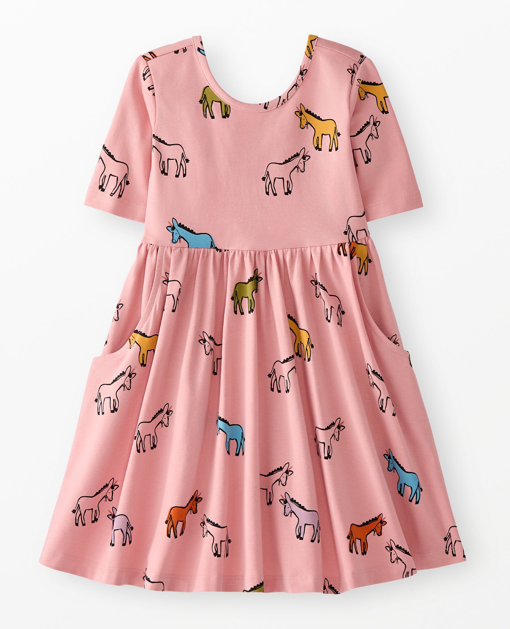 Skater Dress with Pockets in Donkeys on Powdered Rose - main