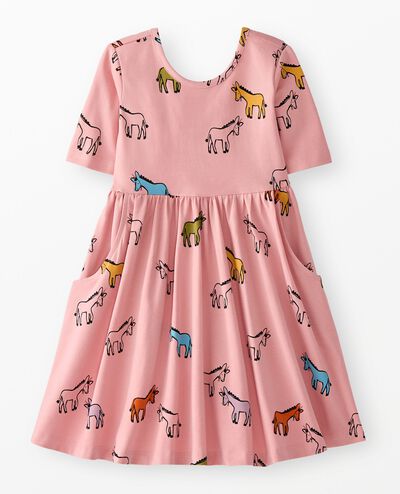 Skater Dress with Pockets in Donkeys on Powdered Rose - main