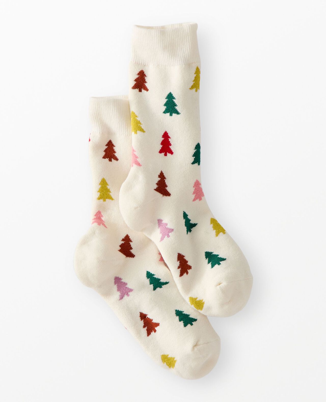 Adult Holiday Crew Socks in Festive Forest on Ecru - main