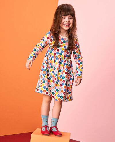 Long Sleeve Playground Dress with Pockets in Tiny Multi Floral on Ecru - main