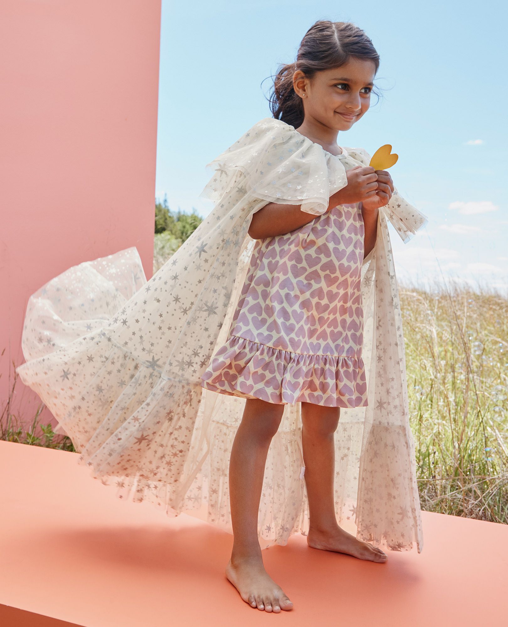 Shimmer Tulle Ruffle Cape in Ecru - main