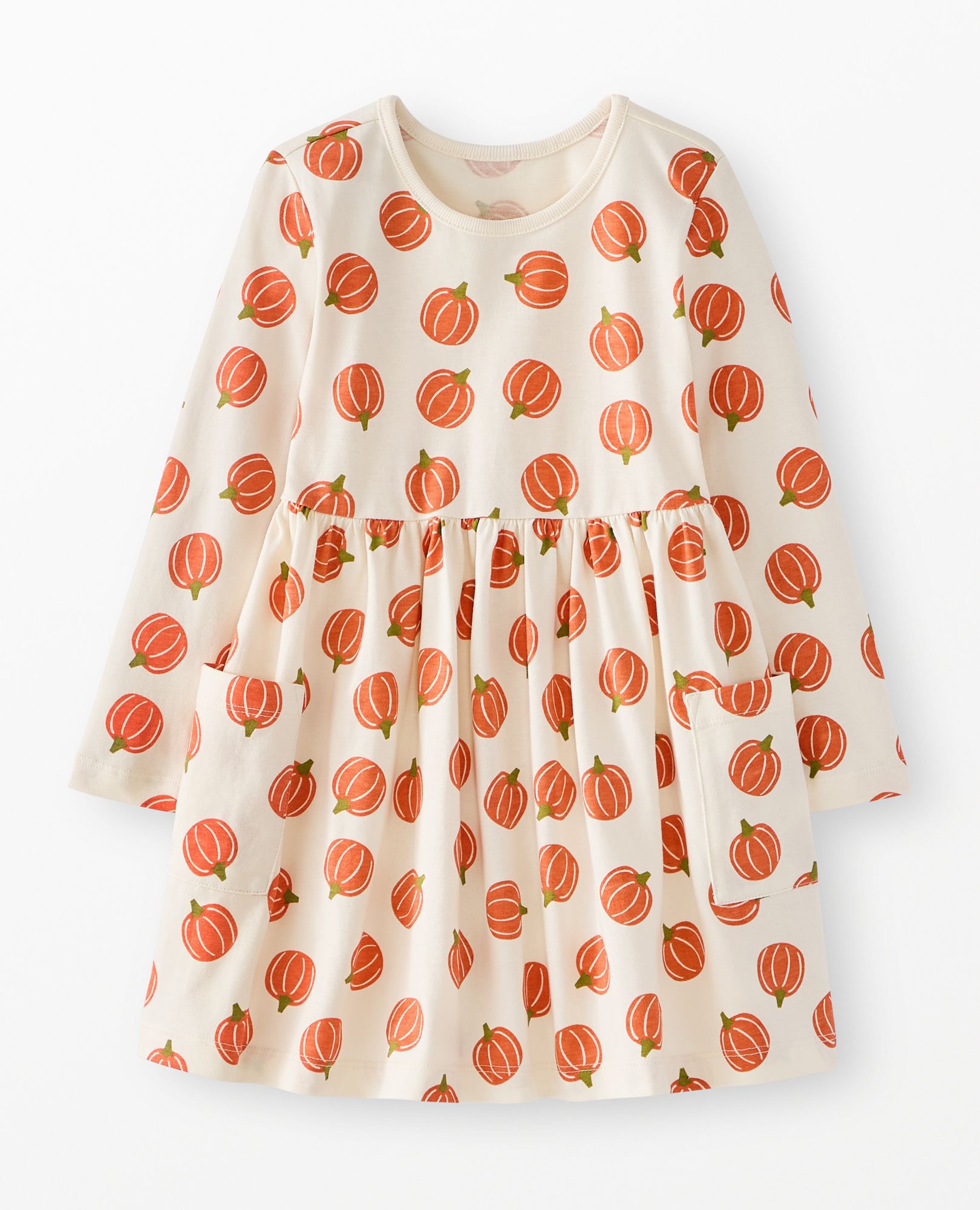 Halloween Long Sleeve Playground Dress with Pockets in Tossed Pumpkins - main