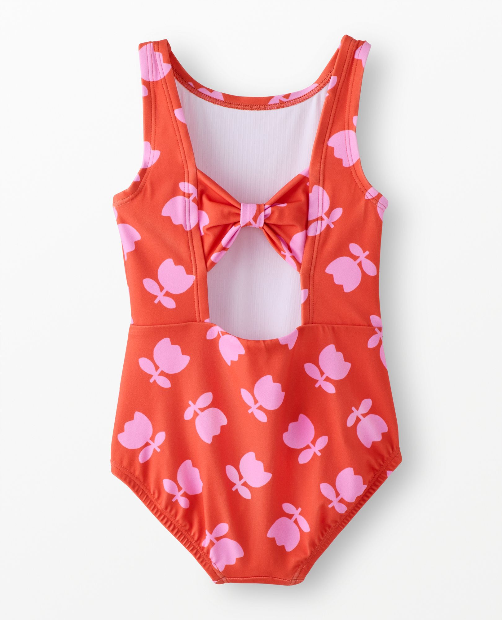 One-Piece Bow Back Swimsuit in Tossed Tulips on Red - main