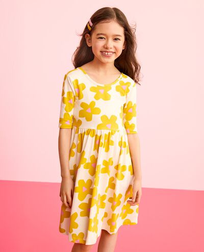 Skater Dress with Pockets in Yellow Flowers on Ecru - main