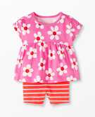 Baby Summer Tunic & Bike Short Set In Cotton Jersey in Happy Daisies On Pink - main