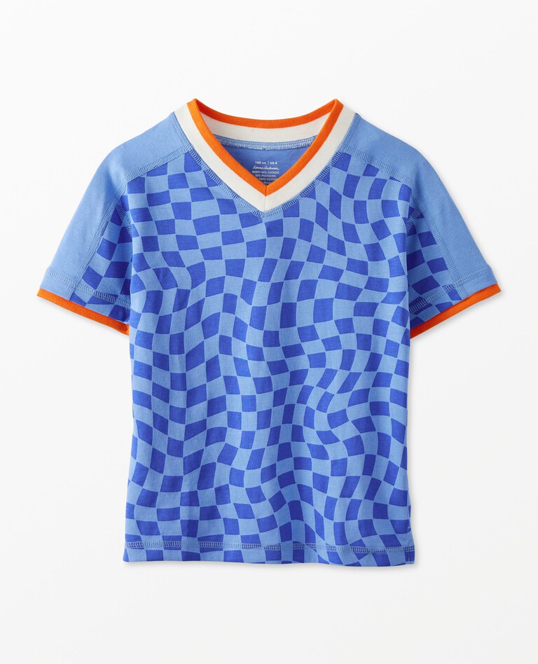 Active MadeToCool V-Neck T-Shirt in Checker Flag on Vintage Blue - main
