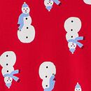 Adult Holiday Long John Pajama Top in Snowmen on Red - swatch