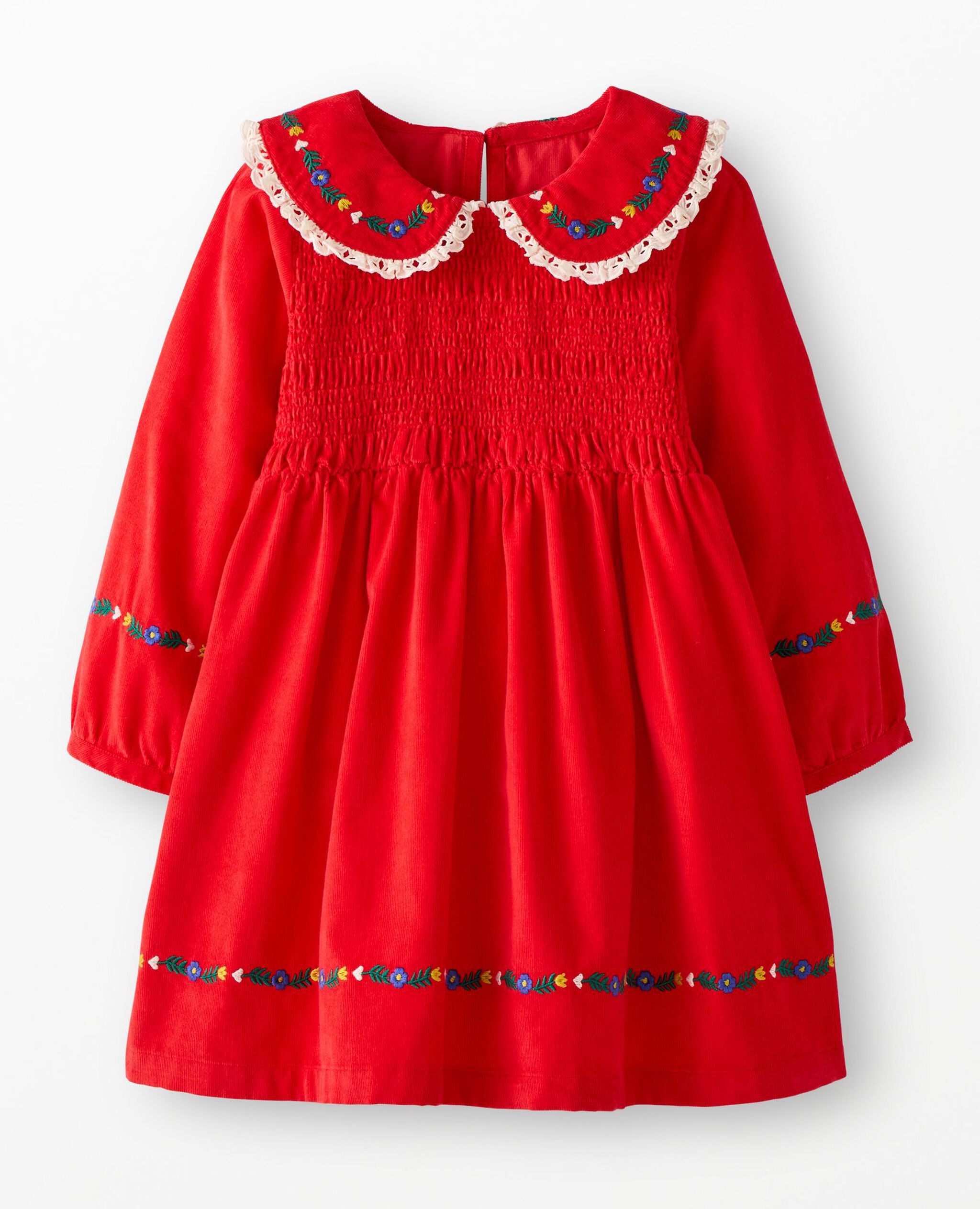 Embroidered Corduroy Dress with Pockets in Holiday Red - main