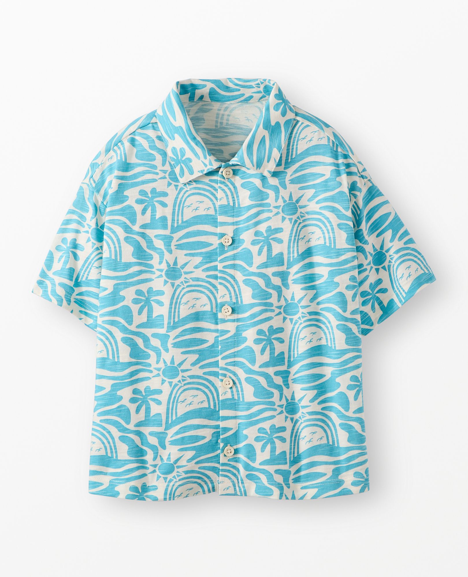Oversized Button Up Shirt in Blue Beach on Ecru - main