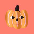 Halloween Long Sleeve Classic Fit Graphic T-Shirt in Happy Pumpkin on Deep Orange - swatch
