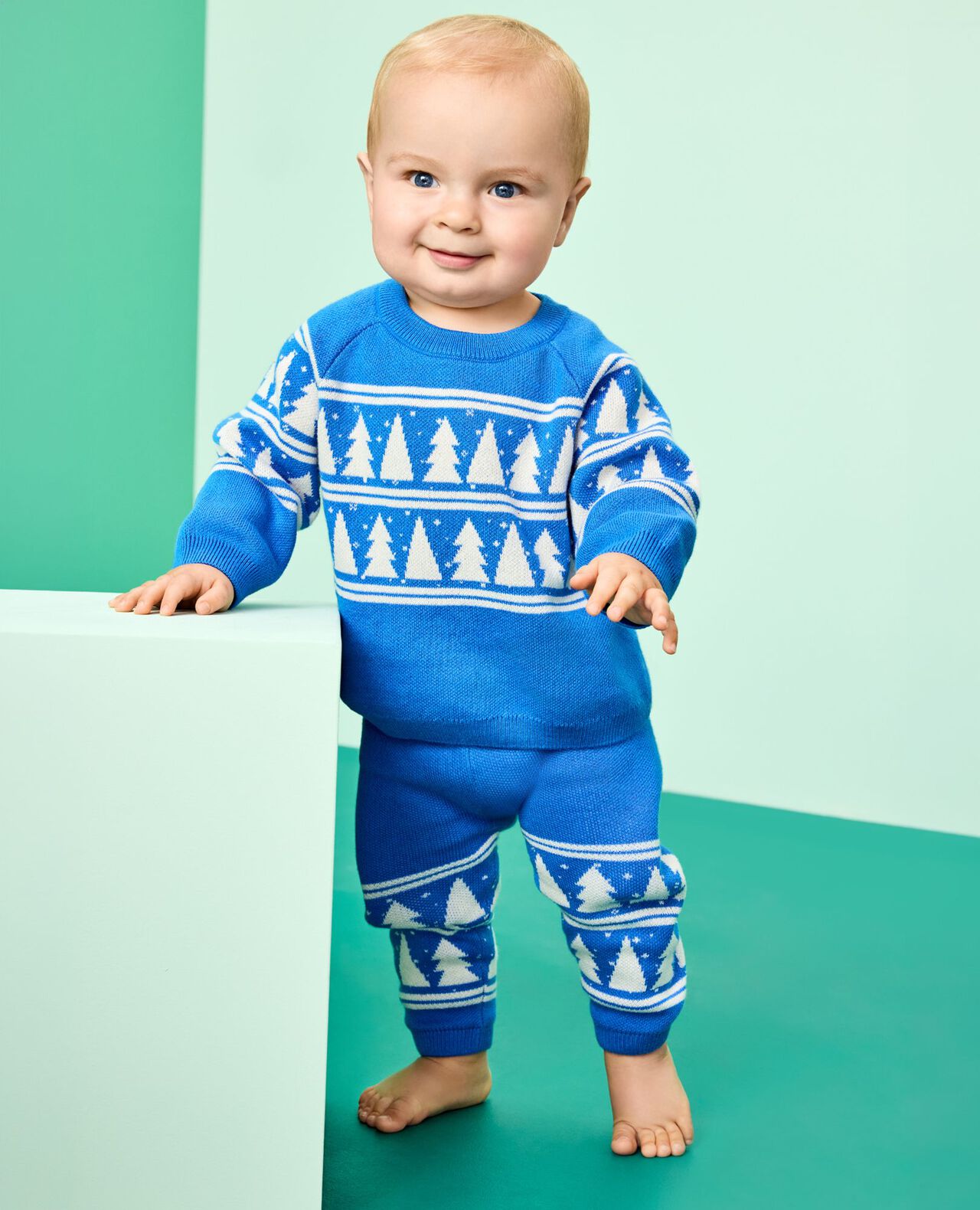 Baby Holiday Sweater & Pants Set in Rows of Trees - main