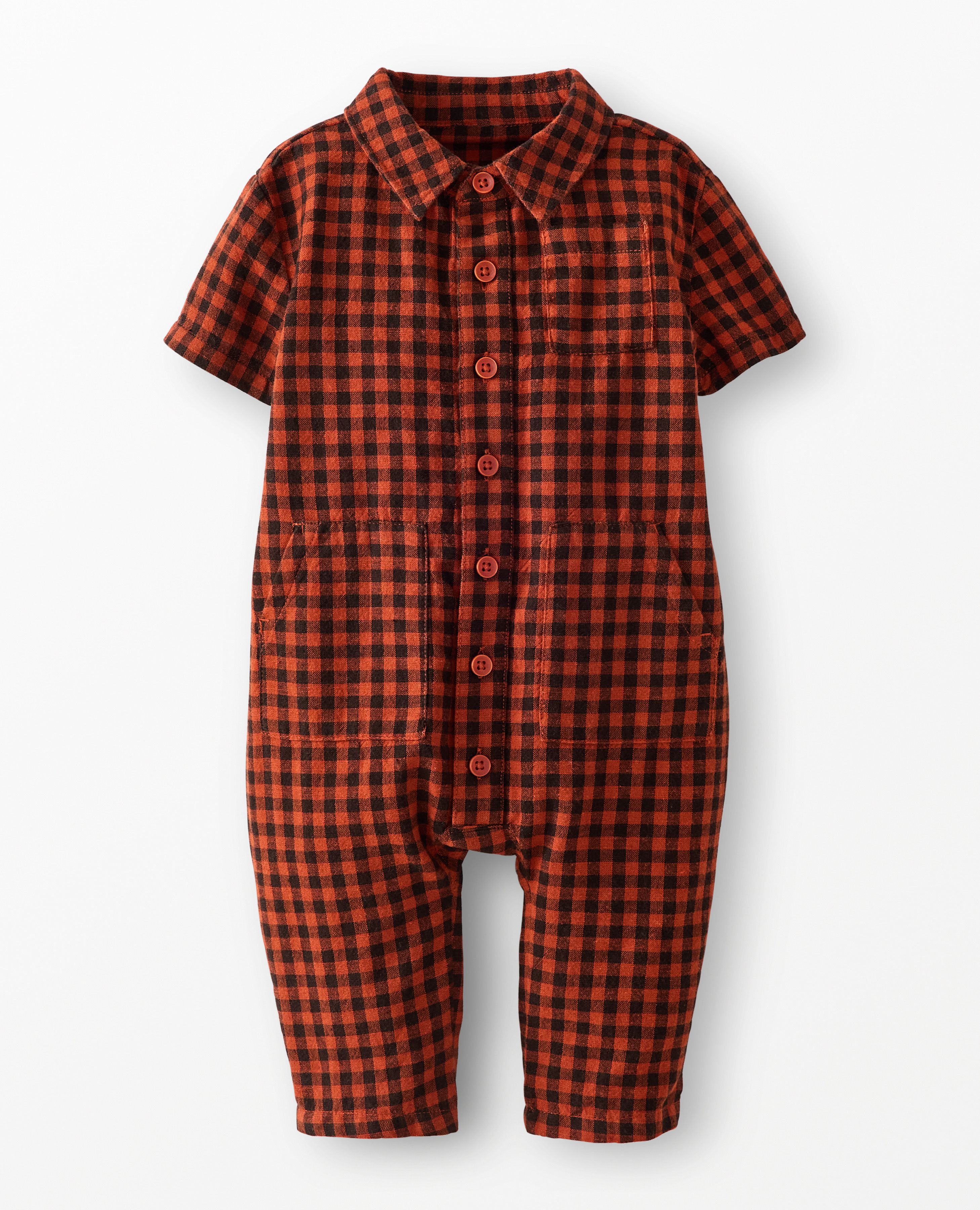 Baby Linen Coveralls in Amber Wood Gingham - main