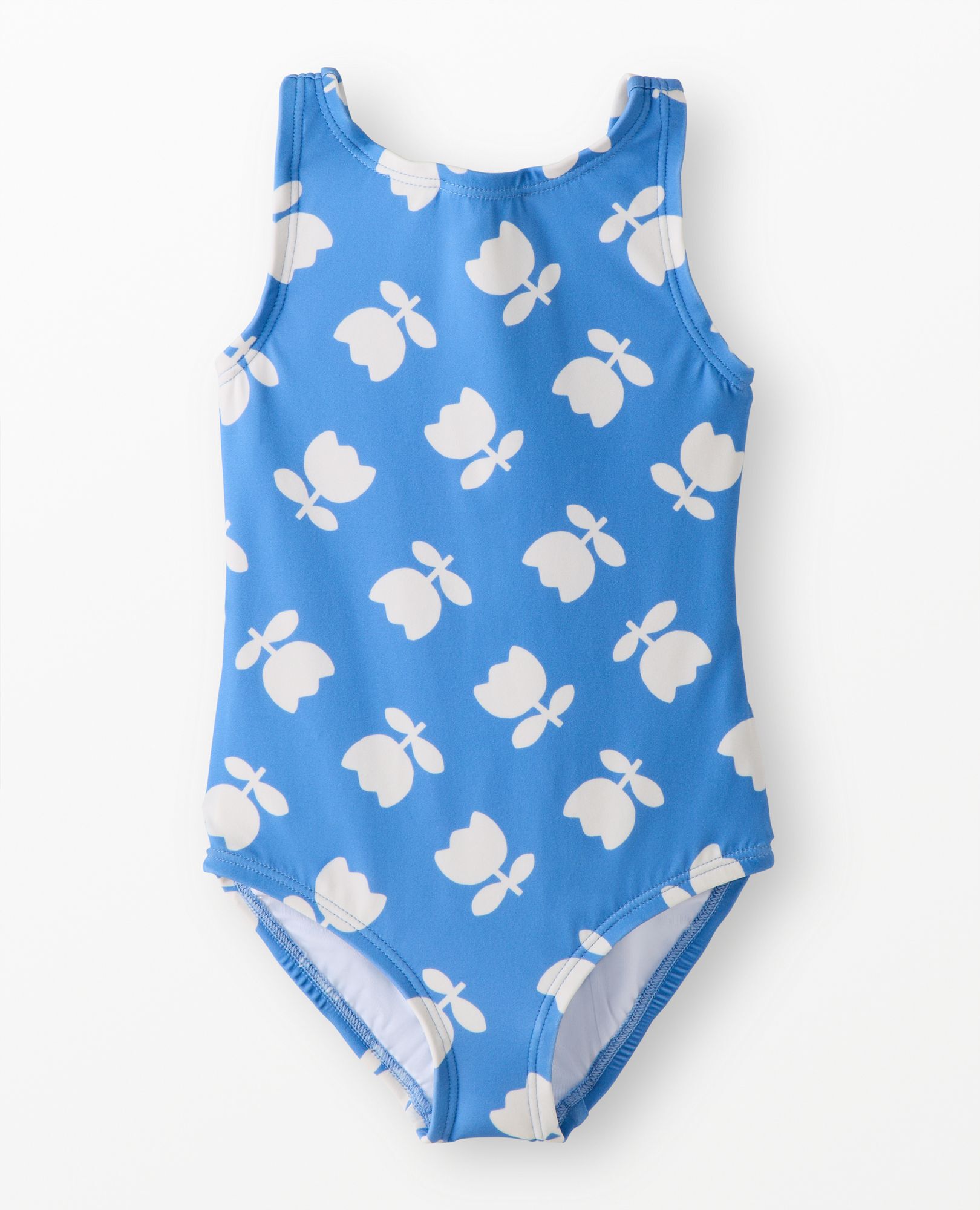 One-Piece Bow Back Swimsuit in Tossed Tulips on Blue - main
