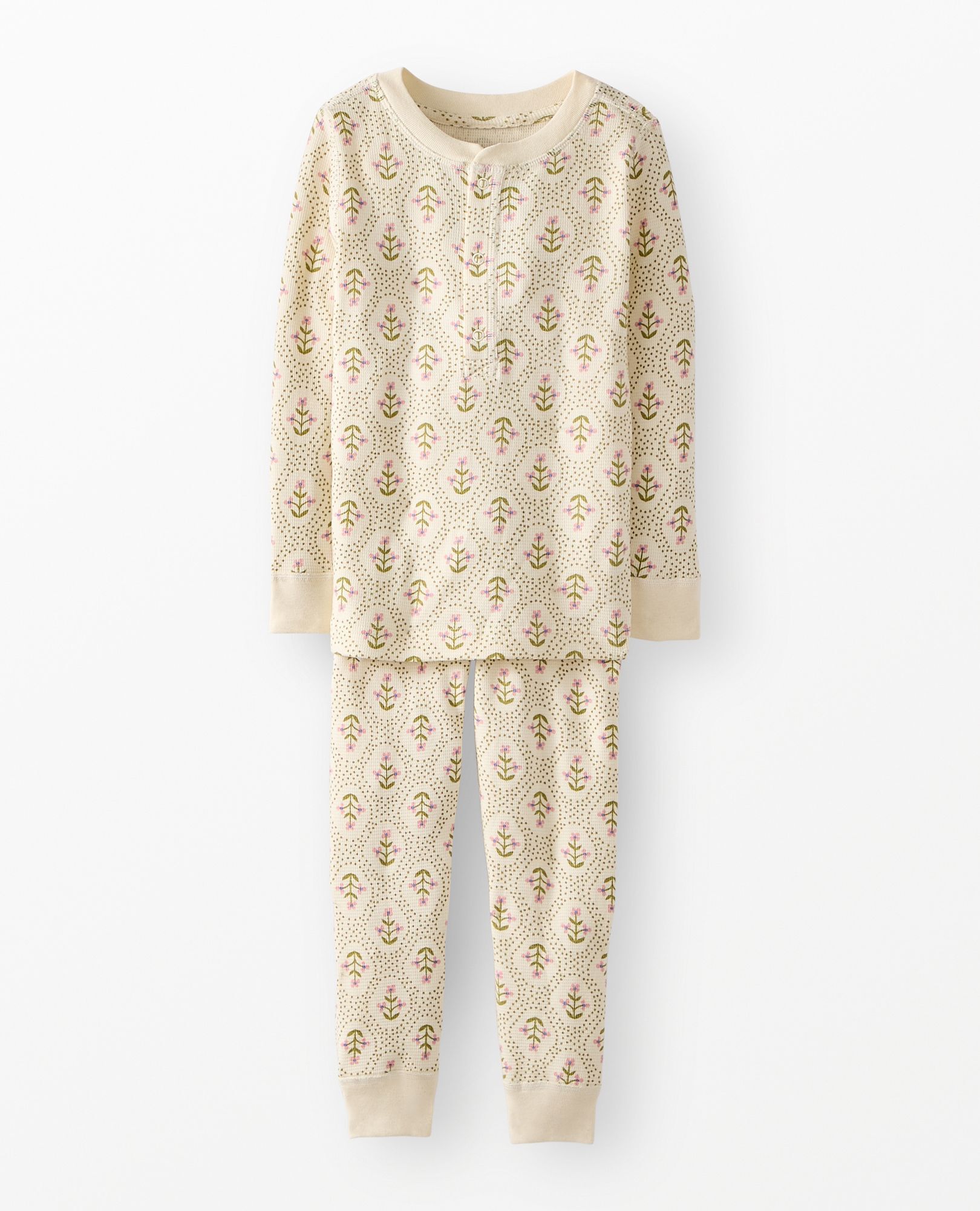 Holiday Waffle Pajama Set in Winter Floral on Ecru - main