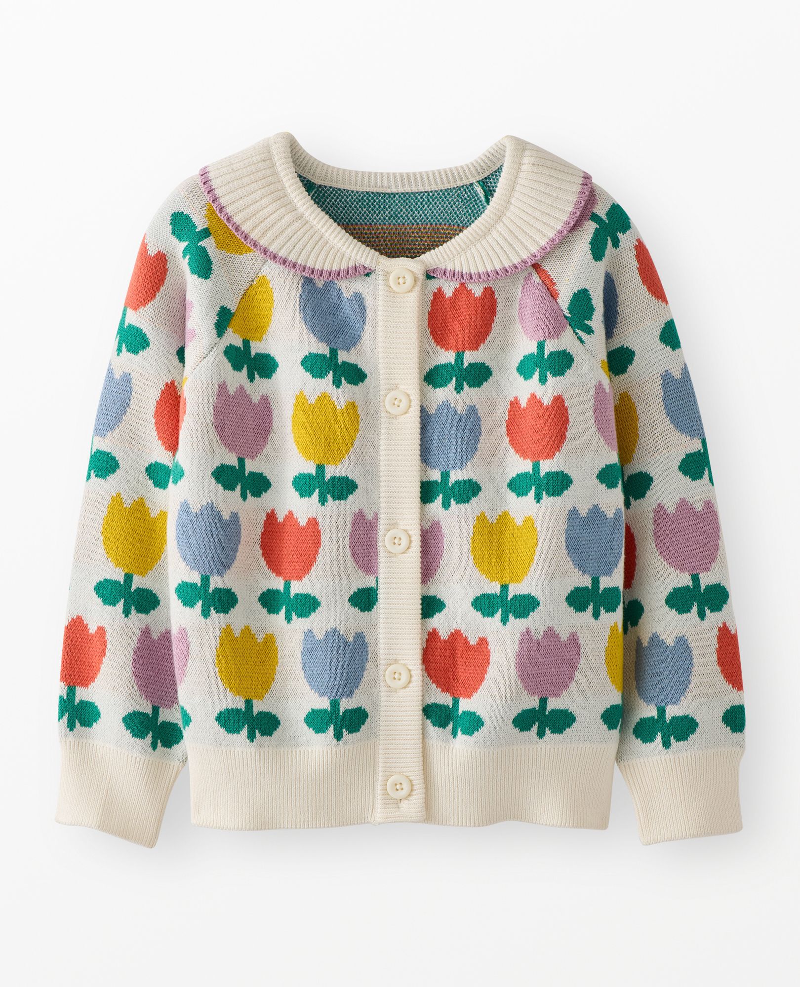 Jacquard Cardigan Sweater in Rainbow Tulips - main